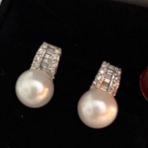 Elegant White Gold and White Pearl Diamond Earrings final price
